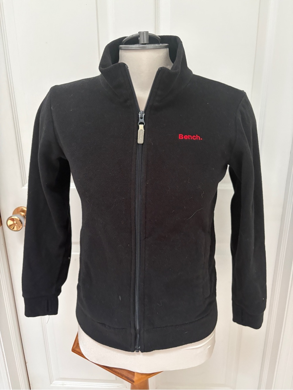 Bench Black fleece Jacket with Red Logo - Kids Full-Zip